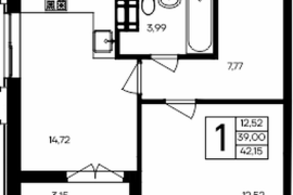 Продажа 1-комнатной квартиры 42,154 к...