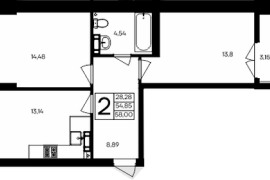 Продажа 2-комнатной квартиры 58,025 к...