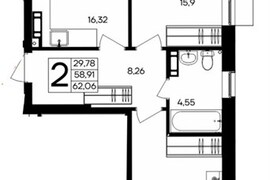 2-к. квартира, 62,09 м², 4/9 этаж    ...