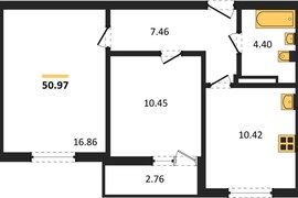 2-к. квартира, 50,97 м², 12/12 этаж  ...