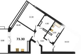 Продажа 2-комнатной квартиры 73,3 кв ...