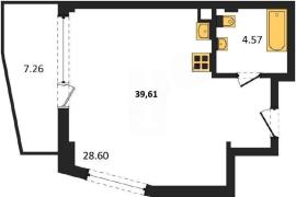 Продажа студии 39,61 кв м, 1/5 этаж, ...