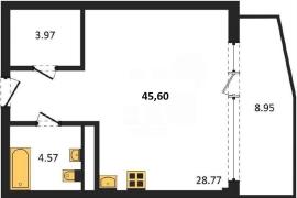 Продажа студии 45,6 кв м, 4/5 этаж, у...