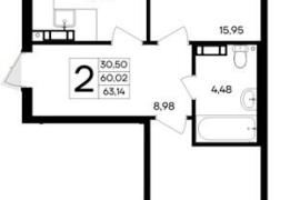 Продажа 2-комнатной квартиры 63,144 к...