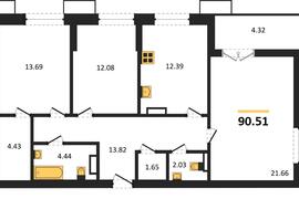 Продажа 3-комнатной квартиры 90,51 кв...