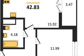 Продажа 1-комнатной квартиры 42,83 кв...