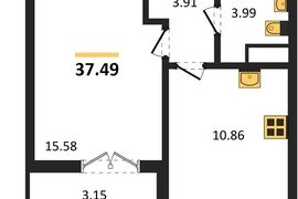 Продажа 1-комнатной квартиры 37,49 кв...