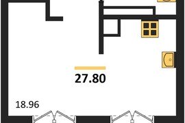 Продажа 1-комнатной студии 27,8 кв м,...
