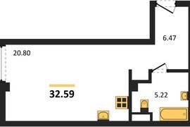 Продажа 1-комнатной студии 32,59 кв м...