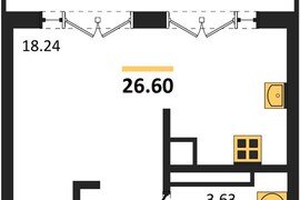 Продажа 1-комнатной студии 26,6 кв м,...