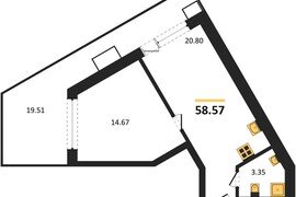 Продажа 1-комнатной квартиры 58,57 кв...