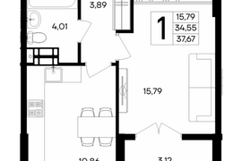 1-к. квартира, 37,67 м², 5/5 этаж    ...