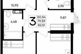 Продажа 3-комнатной квартиры 82,513 к...