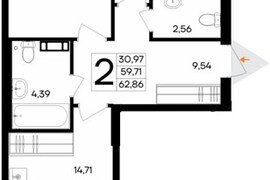 Продажа 2-комнатной квартиры 62,863 к...