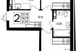 2-к. квартира, 61,93 м², 8/9 этаж    ...