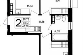 2-к. квартира, 62,09 м², 4/9 этаж    ...