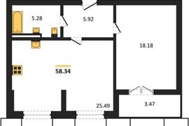 1-к. квартира, 58,34 м², 5/9 этаж    ...