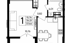 1-к. квартира, 37,66 м², 6/9 этаж    ...