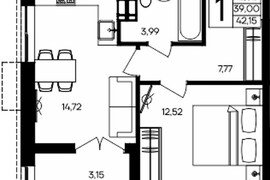 1-к. квартира, 42,15 м², 4/9 этаж    ...