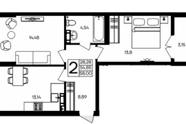 2-к. квартира, 58 м², 7/9 этаж       ...