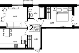 Продажа 2-комнатной квартиры 57,175 к...