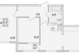 Продажа 2-комнатной квартиры 63,324 к...