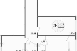 Продажа 2-комнатной квартиры 66,666 к...