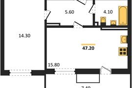 Продажа 1-комнатной квартиры 47,21 кв...