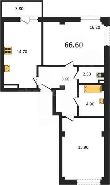 Продажа 2-комнатной квартиры 66,6 кв м,1/9 этаж, улица Токарева. Ленинский район. 