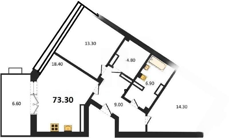 Продажа 2-комнатной квартиры 73,3 кв м, 1/8 этаж, улица Маячная. Гагаринский район.
