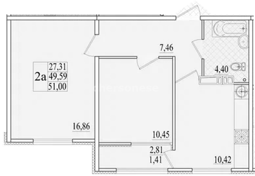 Продажа 2-комнатной квартиры 50,97 кв м, 10/10 этаж, улица Колобова. Гагаринский район.