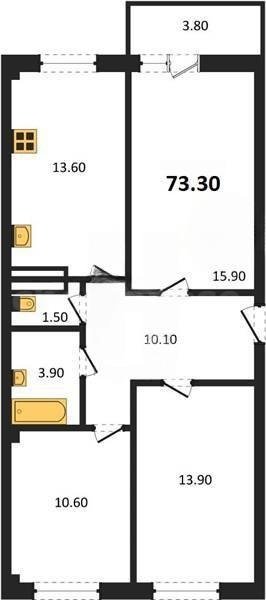 Продажа 3-комнатной квартиры 73,31 кв м,1/9 этаж, улица Токарева. Ленинский район.