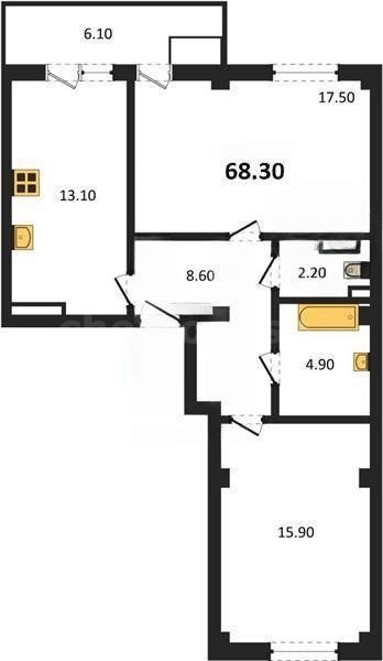 Продажа 2-комнатной квартиры 68,93 кв м, 1/9 этаж, улица Токарева. Ленинский район.