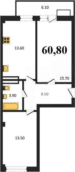 Продажа 2-комнатной квартиры 60,86 кв м, 2/9 этаж, улица Токарева. Ленинский район.