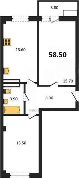 Продажа 2-комнатной квартиры 58,52 кв м, 2/9 этаж, улица Токарева. Ленинский район.