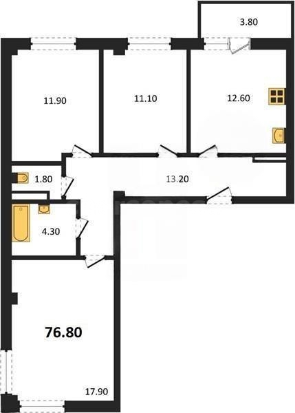 Продажа 3-комнатной квартиры 76,8 кв м, 1/9 этаж, улица Токарева. Ленинский район.