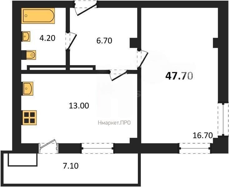 Продажа 1-комнатной квартиры 47,7 кв м, 2/9 этаж, улица Токарева. Ленинский район.