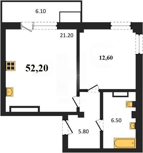 Продажа 1-комнатной квартиры 52,21 кв м, 2/9 этаж, улица Токарева. Ленинский район.