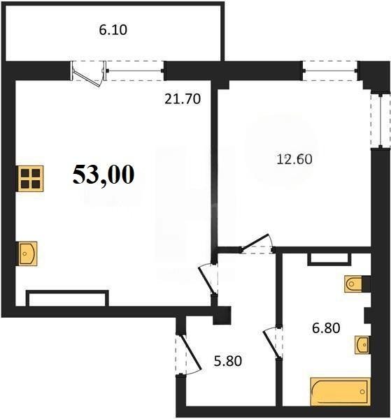 Продажа 1-комнатной квартиры 53,01 кв м, 1/9 этаж, улица Токарева. Ленинский район.