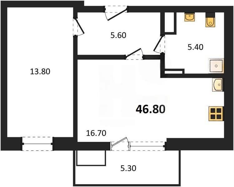 Продажа 1-комнатной квартиры 46,81 кв м, 2/9 этаж, улица Токарева. Ленинский район.