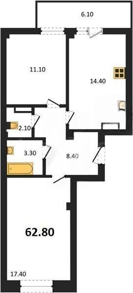 Продажа 2-комнатной квартиры 62,8 кв м, 1/9 этаж, улица Токарева. Ленинский район.
