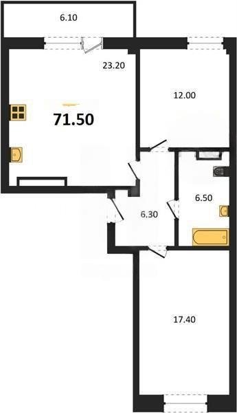 Продажа 2-комнатной квартиры 71,5 кв м, 1/9 этаж, улица Токарева. Ленинский район.