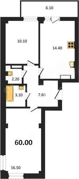 Продажа 2-комнатной квартиры 60,1 кв м, 1/9 этаж, улица Токарева. Ленинский район.