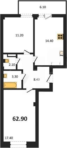Продажа 2-комнатной квартиры 62,9 кв м, 1/9 этаж, улица Токарева. Ленинский район.