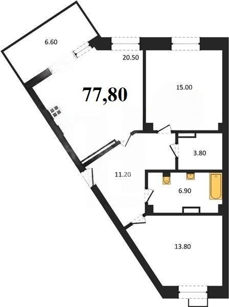 Продажа 2-комнатной квартиры 77,8 кв м, 1/8 этаж, улица Маячная. Гагаринский район.