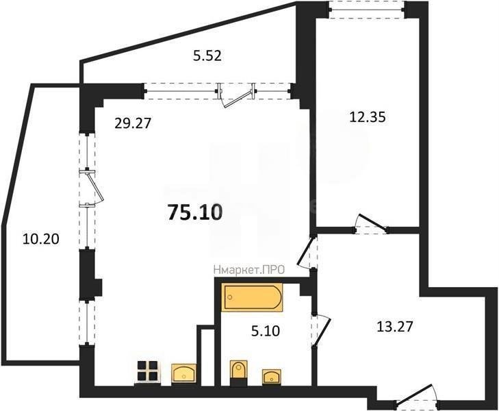 Продажа 1-комнатной квартиры 75,1 кв м, 1/5 этаж, улица Летчиков. Гагаринский район. 