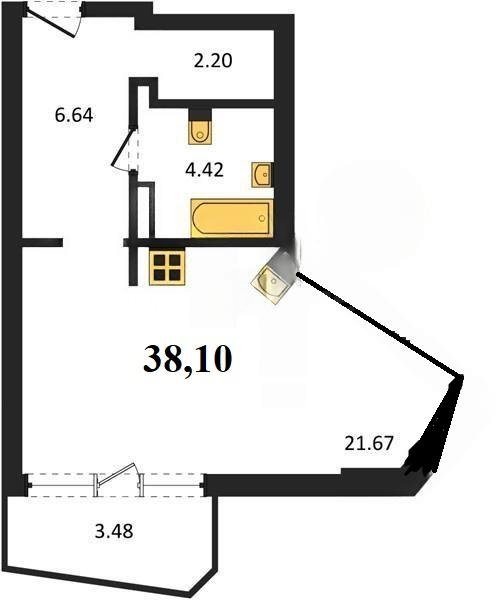 Продажа студии 38.1 кв м, 2/5 этаж, улица Летчиков. Гагаринский район.