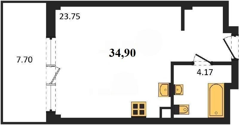 Продажа студии 34,9 кв м, 1/5 этаж, улица Летчиков. Гагаринский район. 