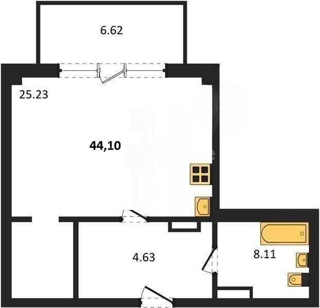 Продажа студии 44,1 кв м, 2/5 этаж, улица Летчиков. Гагаринский район.