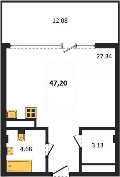 Продажа студии 47,2 кв м, 1/5 этаж, улица Летчиков. Гагаринский район. Гарден 